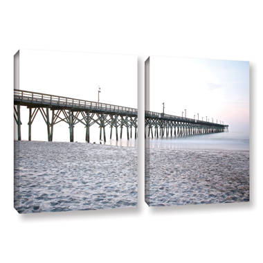 Surf City NC Pier 2 Framed On Canvas 2 Pieces by Dan Wilson Set